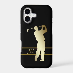 Gold Silhouette Golfer Monogram iPhone 17 Case