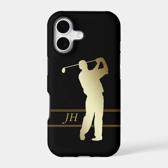 Gold Silhouette Golfer Monogram iPhone Case (Back)