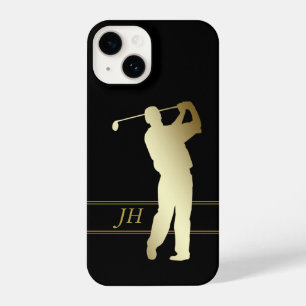 Gold Silhouette Golfer Monogram iPhone 14 Case