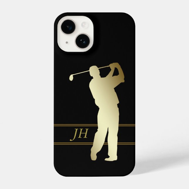 Gold Silhouette Golfer Monogram iPhone Case (Back)