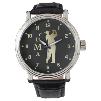 Gold Silhouette Golfer Monogram Watch by Westerngirl2 at Zazzle