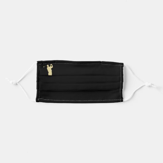 Gold Silhouette Golfer on Black Adult Cloth Face Mask (Front, Folded)