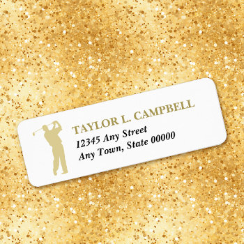 Gold Silhouette Golfer Return Address Label by Westerngirl2 at Zazzle