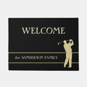 Gold Silhouette Golfer Welcome Doormat