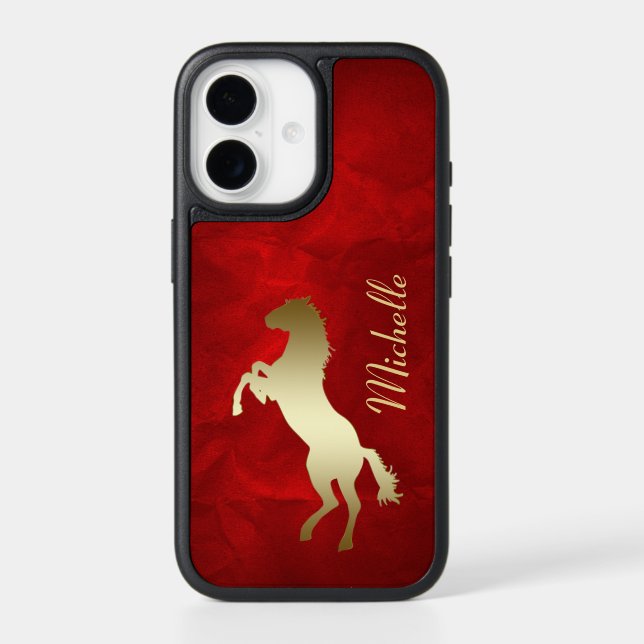 Gold Silhouette Horse on Red Otterbox iPhone Case (Back)