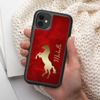 Gold Silhouette Horse On Red Otterbox Symmetry Iphone 11 Case by MegaCase at Zazzle