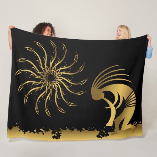 Gold Silhouette Kokopelli Fleece Blanket
