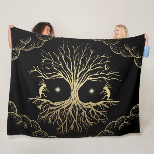 Gold Silhouette Kokopelli Fleece Blanket