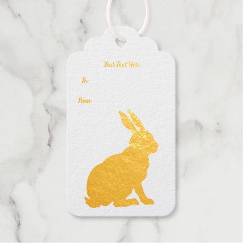 Gold Silhouette of Sitting Bunny Rabbit Tall Ears Foil Gift Tags