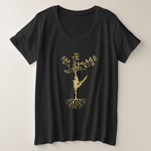 Gold Silhouette women dancing infront of a tree Plus Size T_Shirt