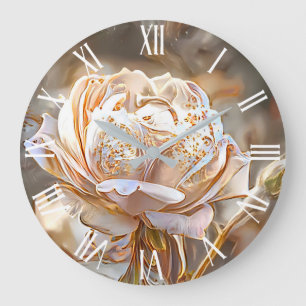 Gold Silk Elegant Unique Rose Art Dream Large Clock