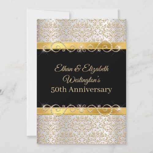 Gold Silver and Black Diamond 50th Anniversary Invitation