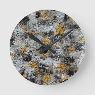 Gold, silver and black - handmade artwork  round clock
