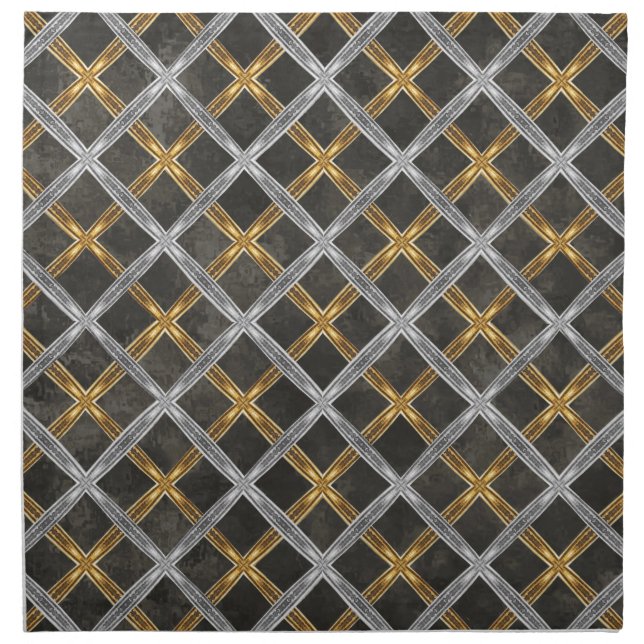 Gold, Silver, and Black Laced Pattern Cloth Napkin (Front)