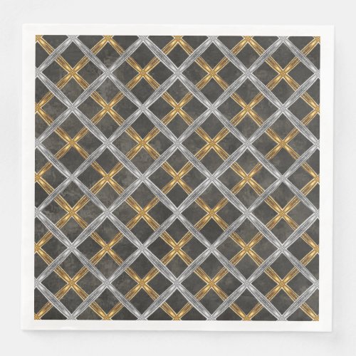 Gold Silver and Black Laced Pattern Paper Dinner Napkins
