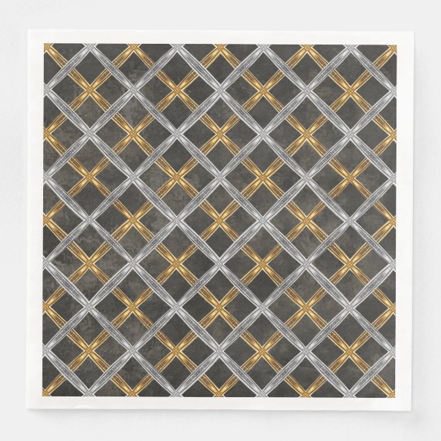 Gold, Silver, and Black Laced Pattern Paper Dinner Napkins (Front)