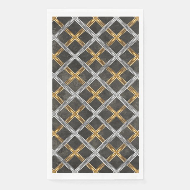 Gold, Silver, and Black Laced Pattern Paper Guest Towels (Front)