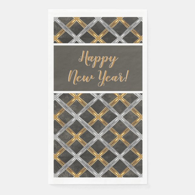 Gold, Silver, and Black Laced Pattern Paper Guest Towels (Front)