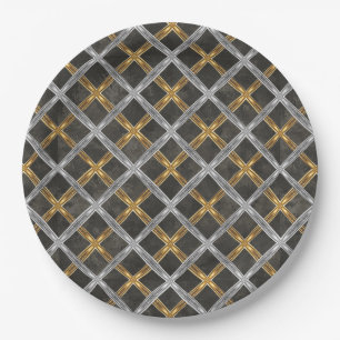 Gold, Silver, and Black Laced Pattern Paper Plates