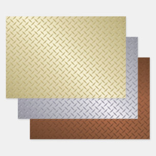 Gold Silver And Bronze Diamond Plate Pattern Wrapping Paper Sheets