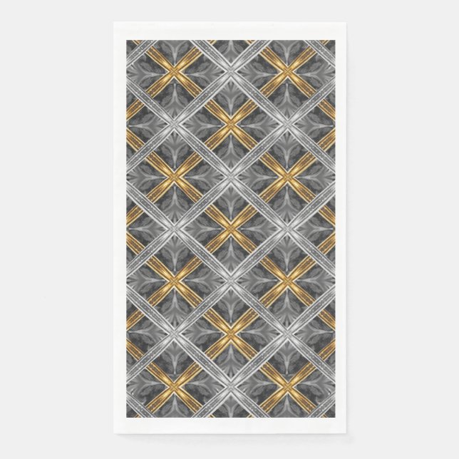 Gold, Silver, and Gray Laced Diamonds Pattern Paper Guest Towels (Front)