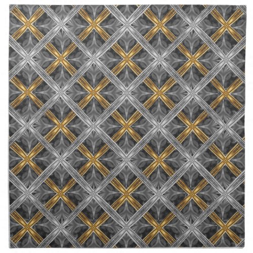 Gold Silver and Grey Laced Diamonds Pattern Cloth Napkin