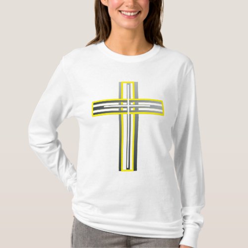 Gold Silver and White Layered Cross T_Shirt
