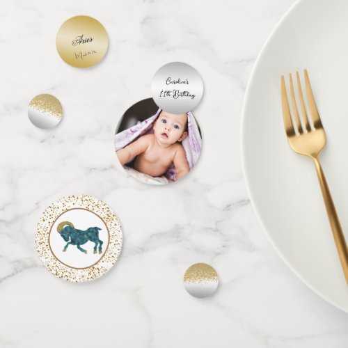 Gold  Silver Aries  Photo Birthday Confetti