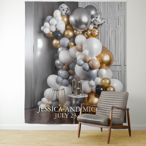 Gold Silver Balloon Wall Birthday Anniversary  