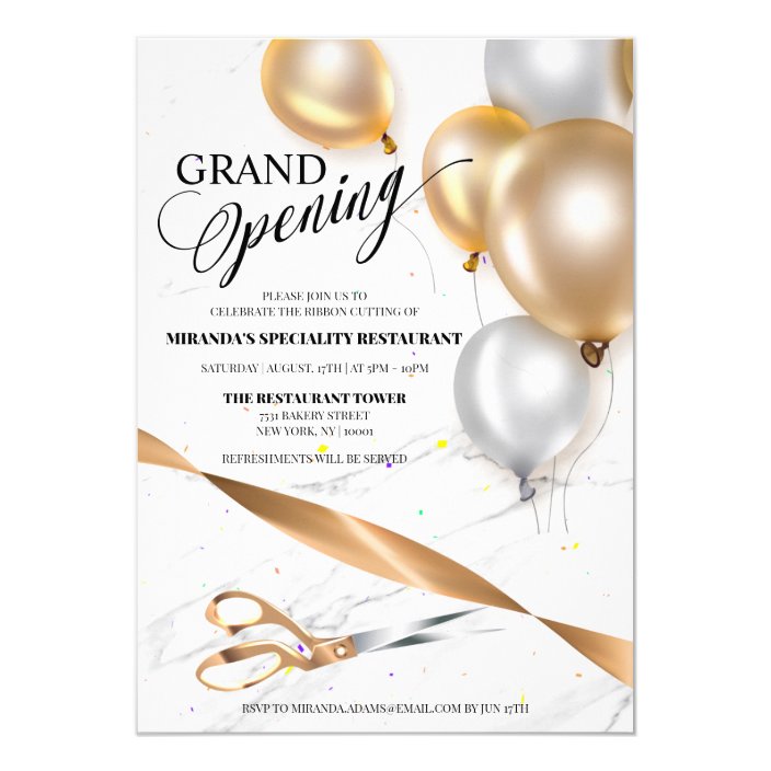 Gold Silver Balloons Restaurant Grand Opening Invitation Zazzle Com