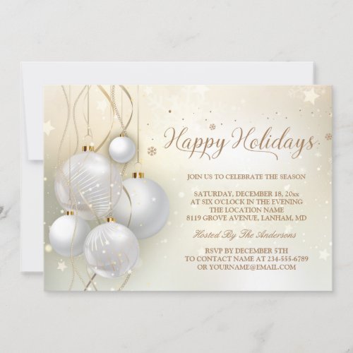Gold Silver Baubles Stars Light Chic Holiday Party Card