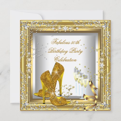 Gold Silver Birthday Party High Heel Champagne Custom Invitations