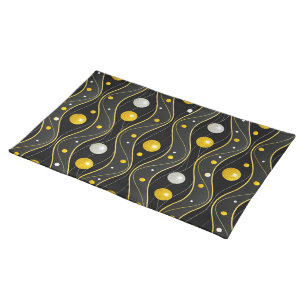 Gold Silver Black Art Deco Pattern Cloth Placemat