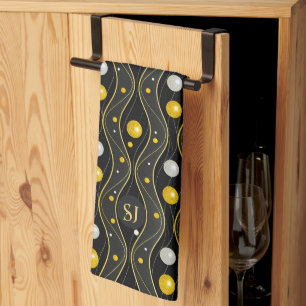 Gold Silver Black Art Deco Pattern Kitchen Towel