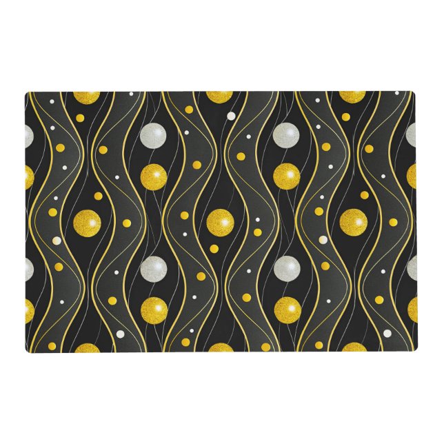 Gold Silver Black Art Deco Pattern Placemat (Back)