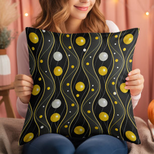 Gold Silver Black Art Deco Pattern Throw Pillow