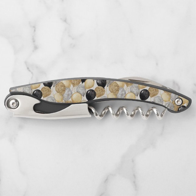 Gold Silver Black Balloons New Year Celebration Waiter's Corkscrew (Front)