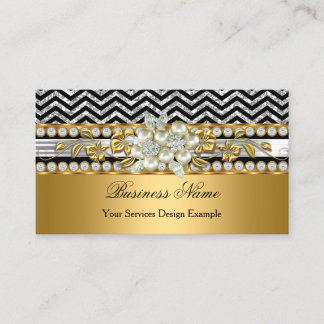 Gold Silver Black Chevron Diamond Pearl Floral Business Card