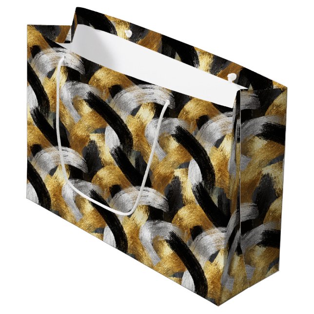 Gold Silver Black Christmas Celebration Large Gift Bag (Front Angled)