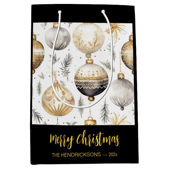 Gold Silver Black Christmas Ornaments Gift Bag (Front)