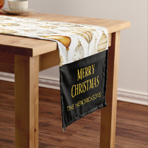Gold Silver Black Christmas Ornaments  Short Table Runner
