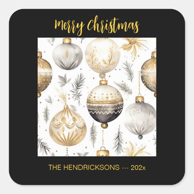 Gold Silver Black Christmas Ornaments Square Sticker (Front)