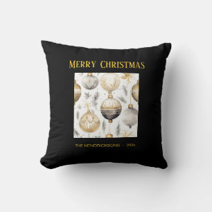 Gold Silver Black Christmas Ornaments Throw Pillow