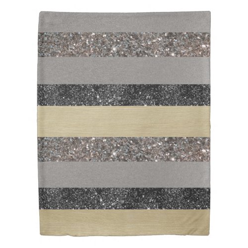 Gold Silver Black Glitter Glam Stripes 1 Duvet Cover