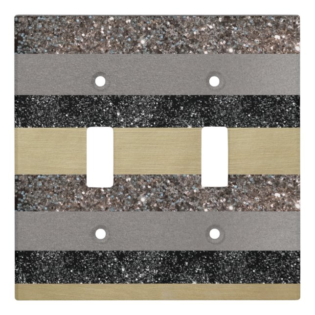 Gold Silver Black Glitter Glam Stripes #1 Light Switch Cover (Front)