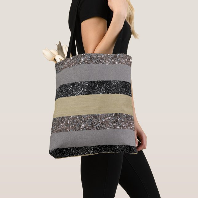 Gold Silver Black Glitter Glam Stripes #1 Tote Bag (Close Up)