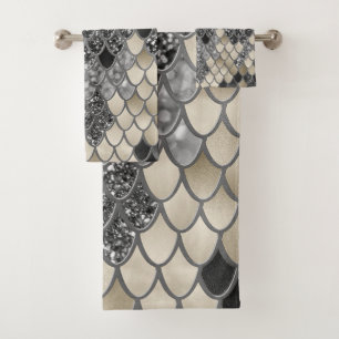 Gold Silver Black Mermaid Scales Glam #1 #art Bath Towel Set