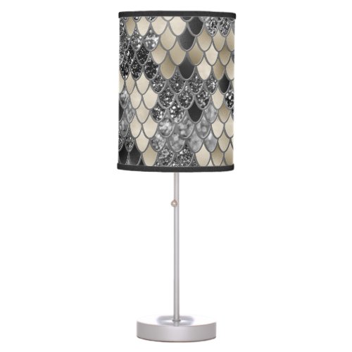 Gold Silver Black Mermaid Scales Glam 1 art Table Lamp