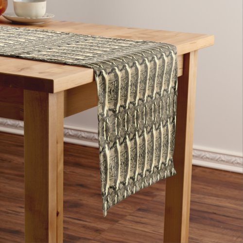 Gold Silver Black Metallic Pattern Short Table Runner