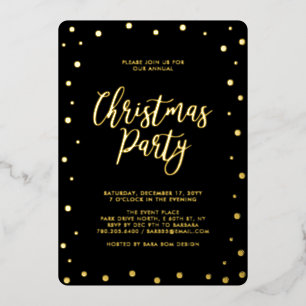 Gold Silver & Black Modern Christmas Holiday Party Foil Invitation